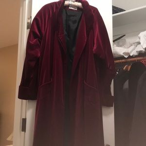 Burgundy velvet full length elegant evening coat